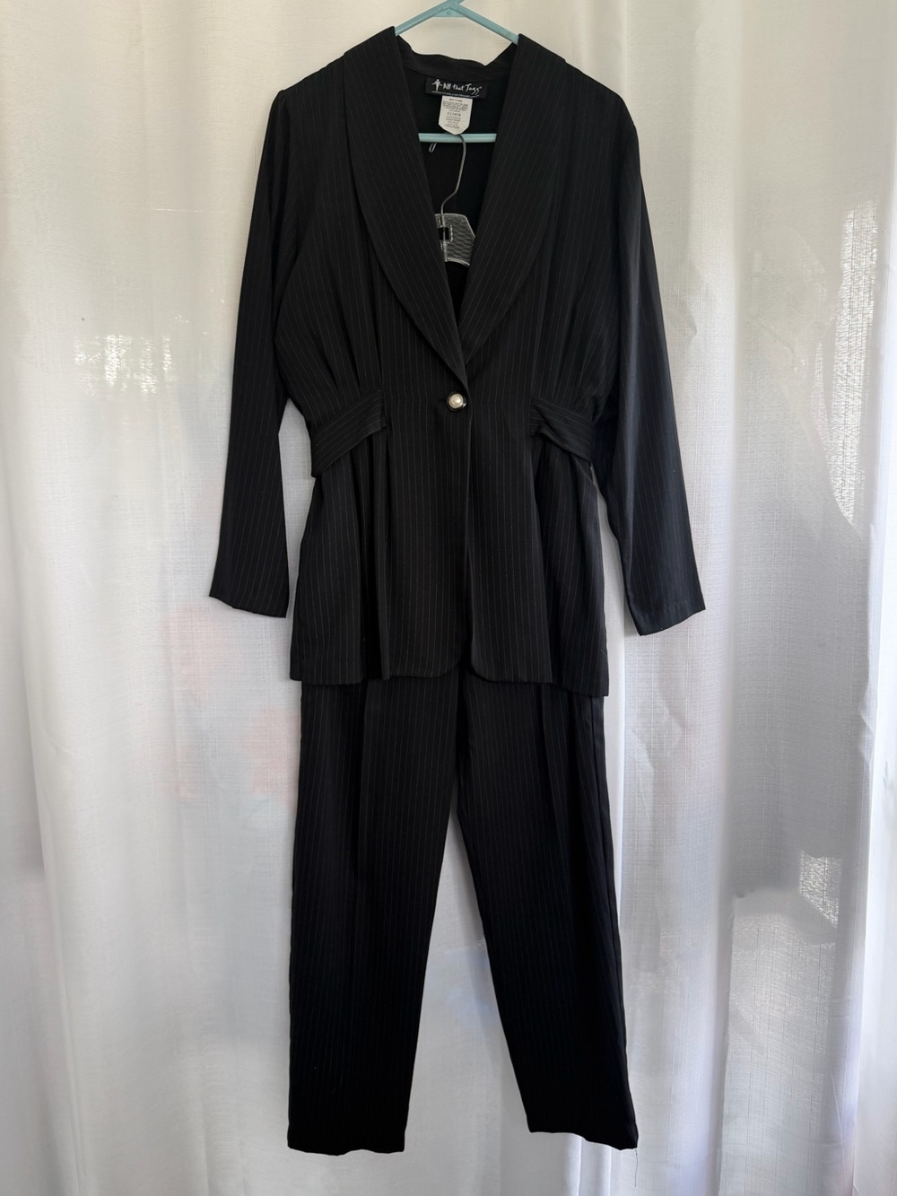 All That Jazz Vintage Black Pinstripe Pantsuit Blazer & Pants Set Size 11/12